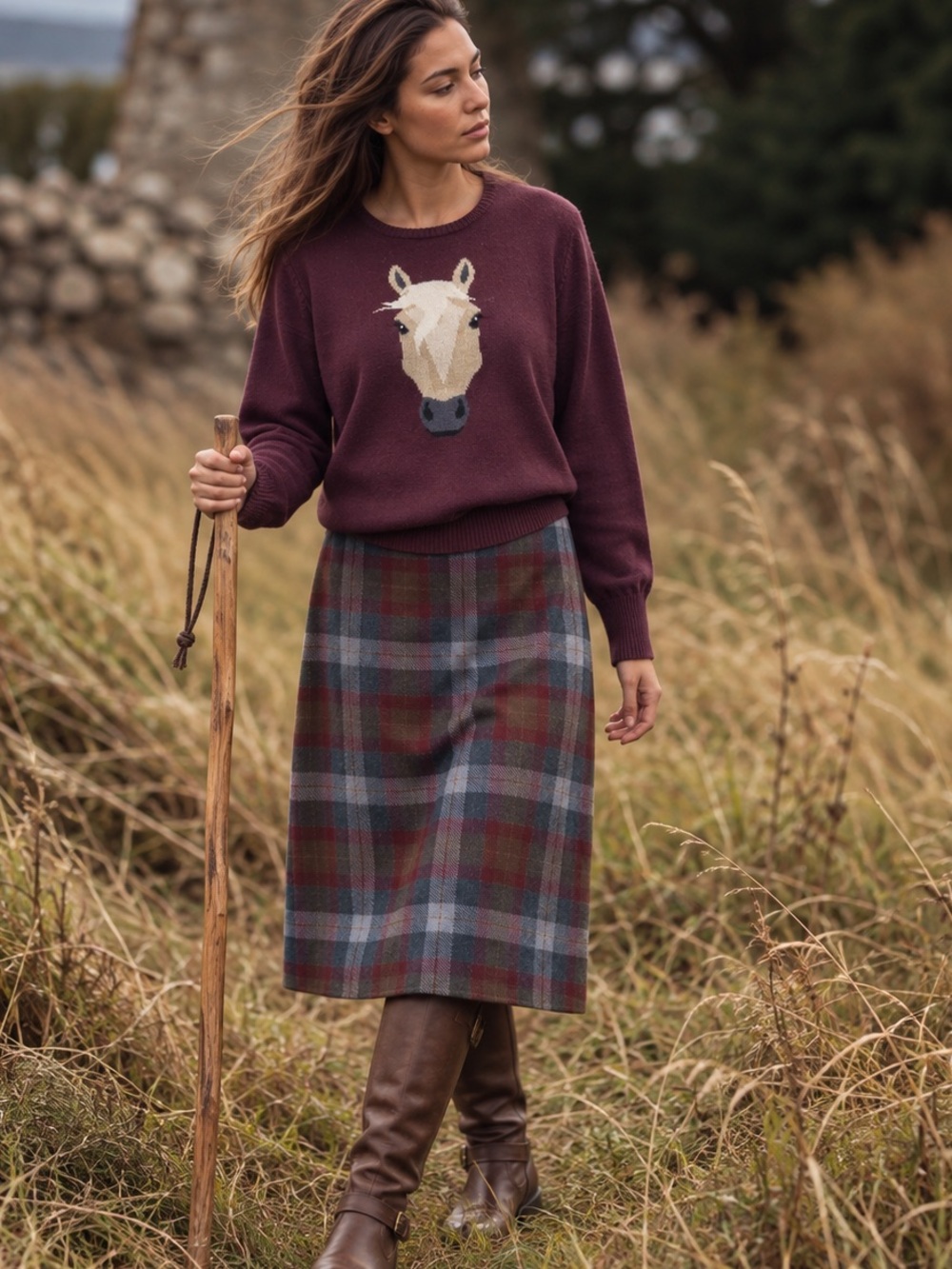 Vintage 80s 90s Blair Plaid Wool Blend Midi Skirt NWT Equestrian Academia, S